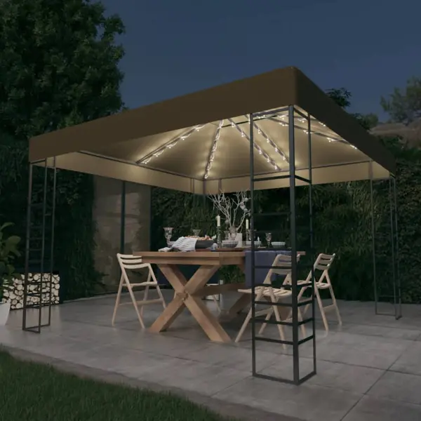 Gossi pavilion de gradina cu siruri de lumini led, gri taupe 3x3m