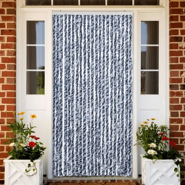 Gossi perdea de insecte, albastru, alb, argintiu, 90x220 cm, chenille