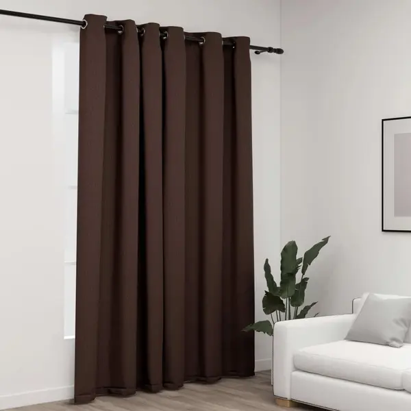 Gossi perdea opaca, aspect panza, cu ocheti, gri taupe, 290x245 cm