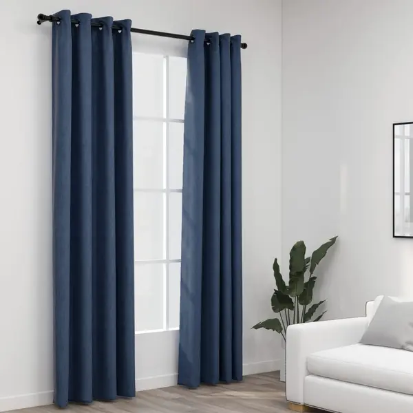 Gossi perdele opace aspect panza cu ocheti 2 buc albastru 140x245 cm
