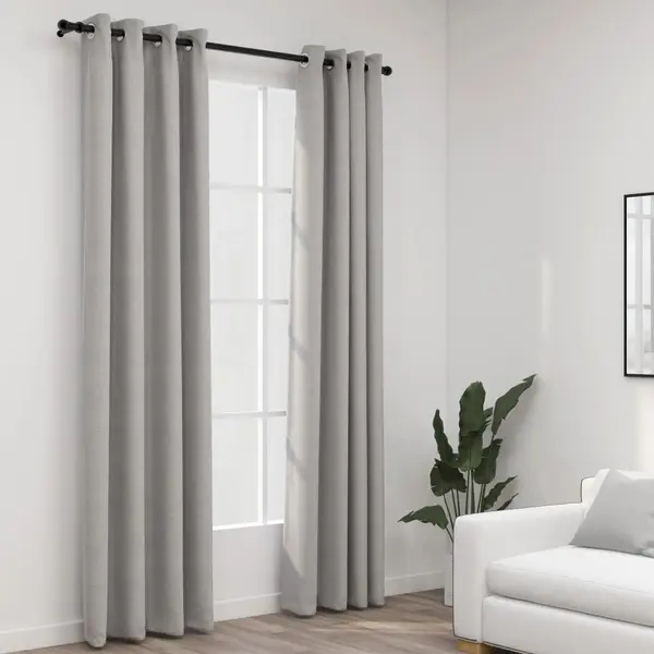 Gossi perdele opace, aspect panza, cu ocheti, 2 buc., gri, 140x225 cm
