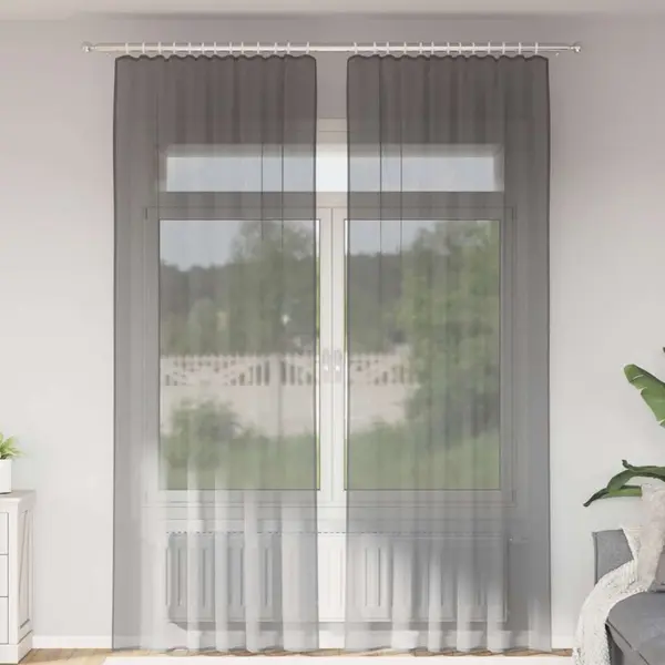 Gossi perdele voile cu bucle 2 buc gri inchis 140x260 cm