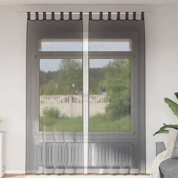 Gossi perdele voile cu buzunare pentru bare 2 buc negru