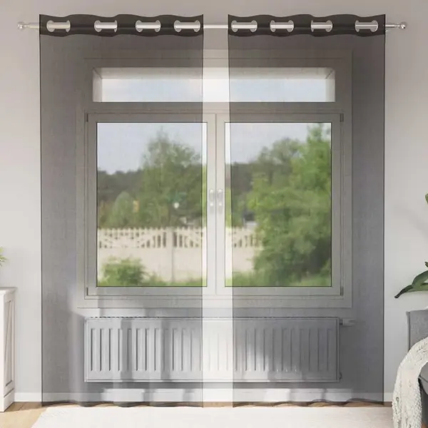 Gossi perdele voile cu oeli 2 buc negru 140x245 cm