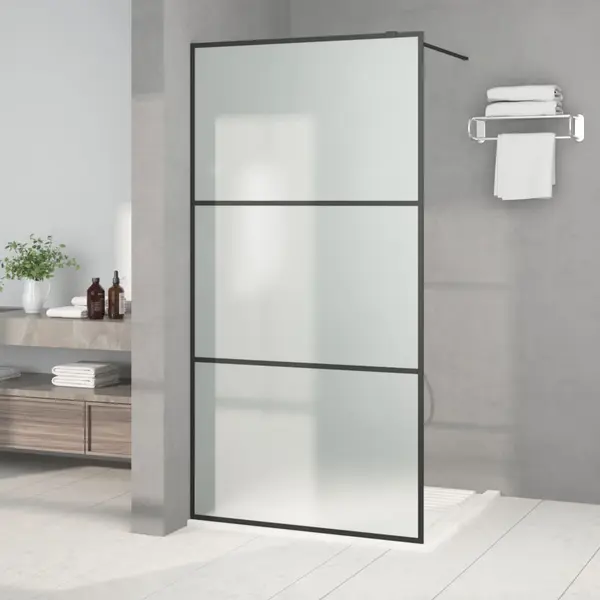Gossi perete cabina dus walk-in negru 100x195 cm sticla esg mata