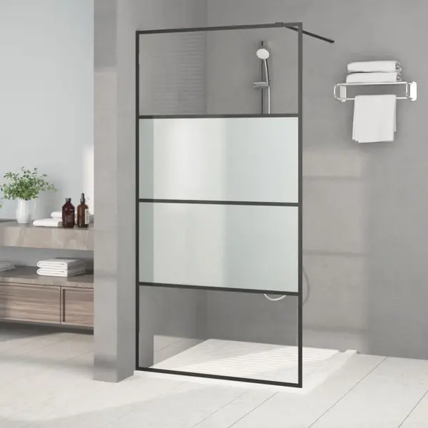 Gossi perete cabina dus walk-in negru 100x195 cm sticla esg semi-mata