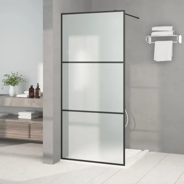 Gossi perete cabina dus walk-in negru 90x195 cm sticla esg mata