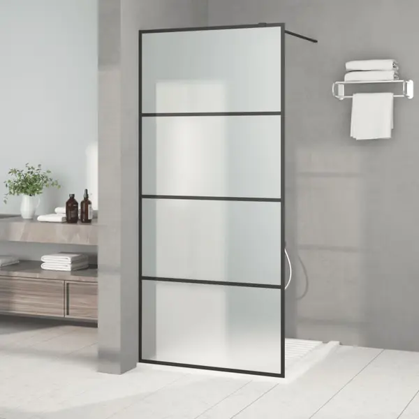 Gossi perete cabina dus walk-in negru 90x195 cm sticla esg mata