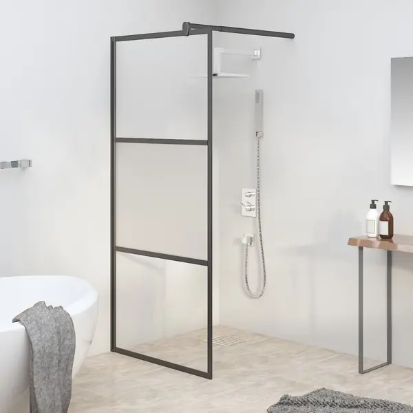 Gossi perete cabina dus walk-in negru 90x195 cm sticla esg semi-mata