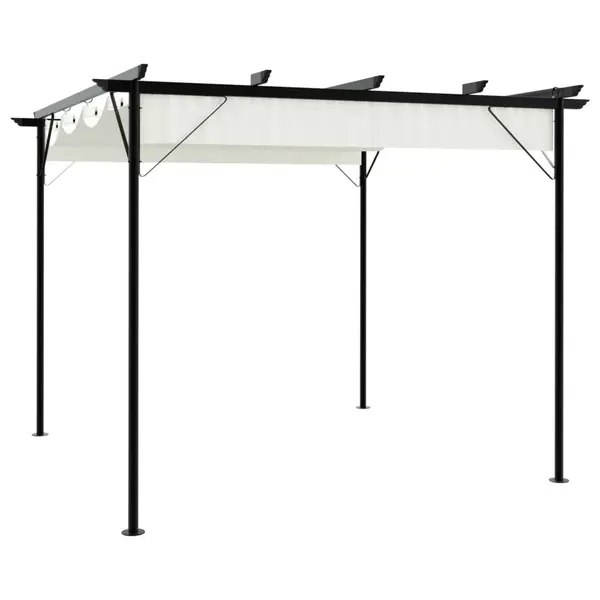 Gossi pergola cu acoperis retractabil, alb crem, 3 x 3 m, otel