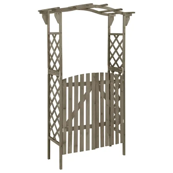 Gossi pergola cu poarta, 116x40x204 cm, gri, lemn masiv de brad