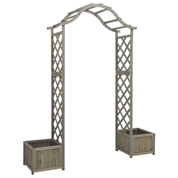 Gossi pergola de gradina cu jardiniera, gri, lemn masiv de brad