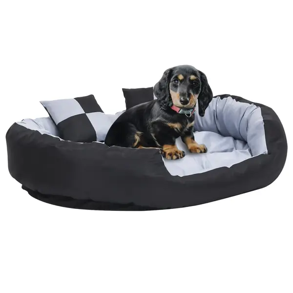 Gossi perna reversibila lavabila pt caini gri si negru, 110x80x23 cm