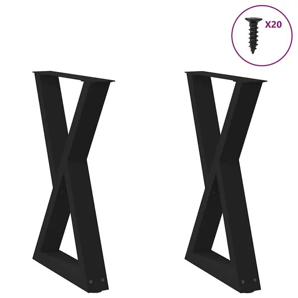Gossi picioare pentru masa 2 buc negru 60x(72-73,3) cm otel