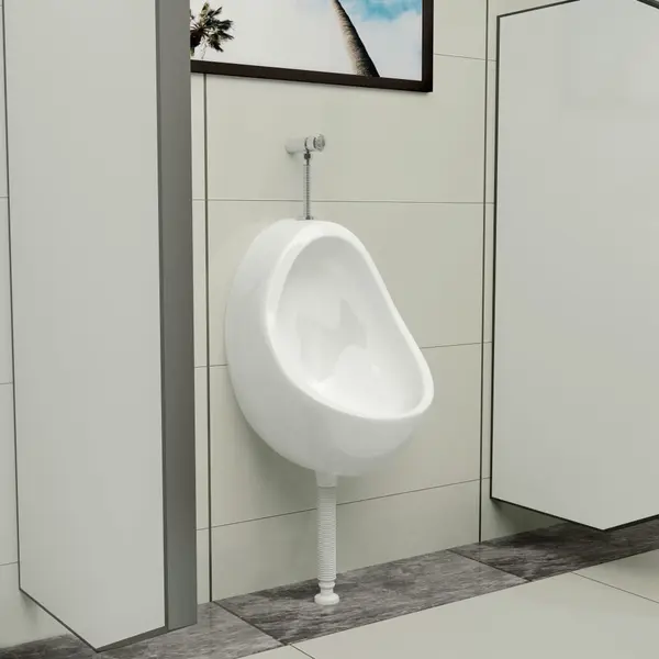Gossi pisoar de perete cu supapa pentru spalare, alb, ceramica