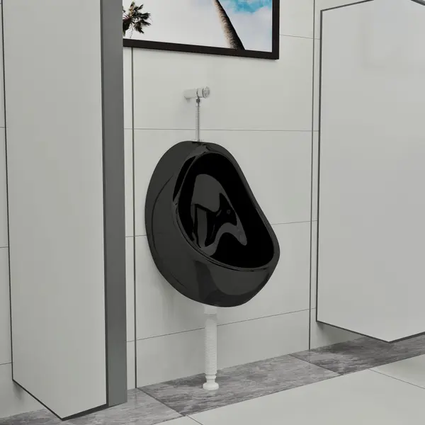Gossi pisoar de perete cu supapa pentru spalare, negru, ceramica