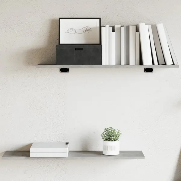 Gossi placi biblioteca, gri beton, 4 buc, 80 x 20 x 1,5 cm, lemn