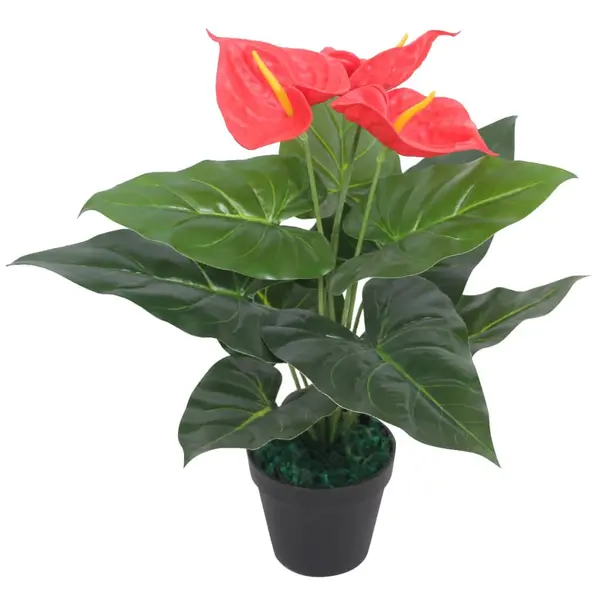 Gossi planta artificiala anthurium cu ghiveci, 45 cm, rosu si galben