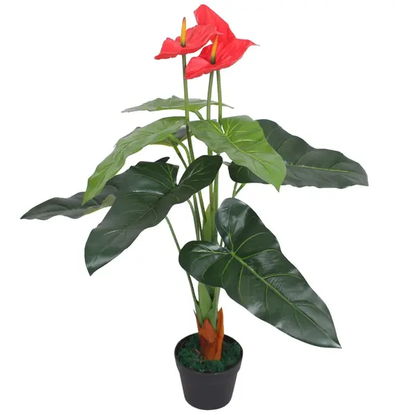 Gossi planta artificiala anthurium cu ghiveci, 90 cm, rosu si galben