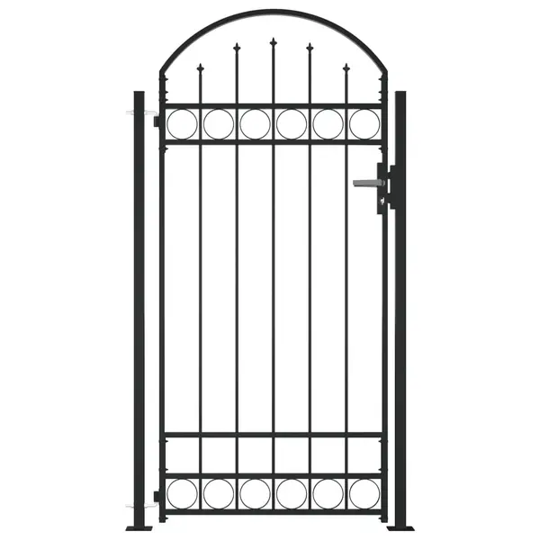 Gossi poarta de gard cu varf arcuit si 2 stalpi, negru, 105 x 204 cm