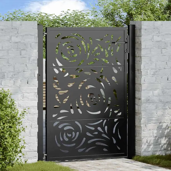 Gossi poarta de gradina neagra 105x130 cm design flacara din otel