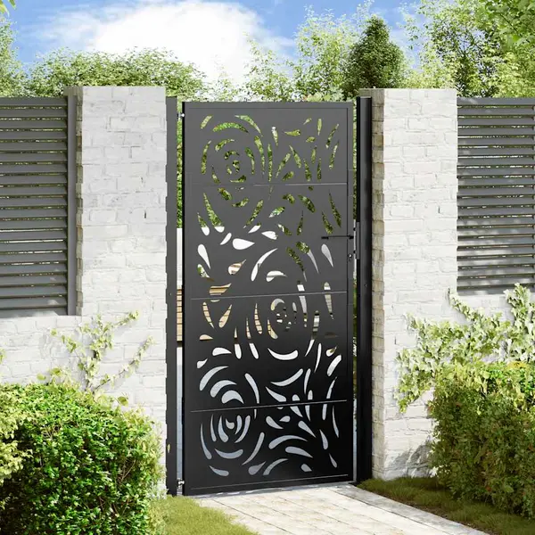 Gossi poarta de gradina neagra 105x180 cm design flacara din otel