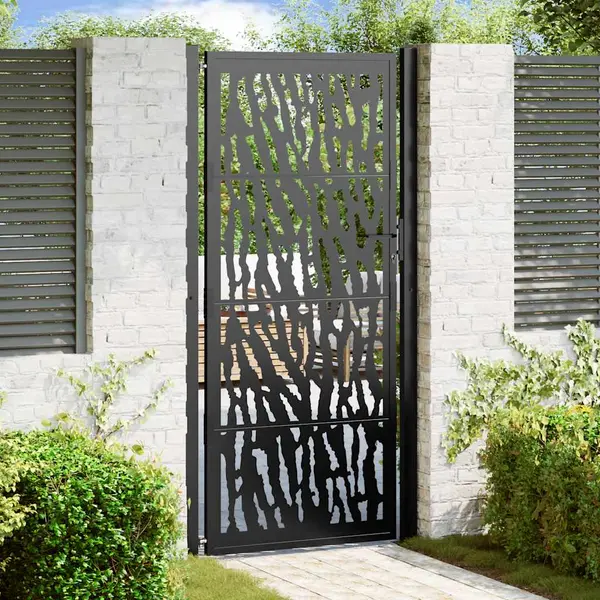 Gossi poarta de gradina neagra 105x205 cm design cu urme de otel