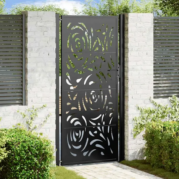Gossi poarta de gradina neagra 105x205 cm design flacara din otel