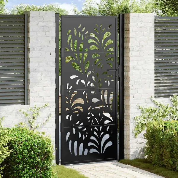 Gossi poarta de gradina neagra 105x205 cm design ondulat de otel