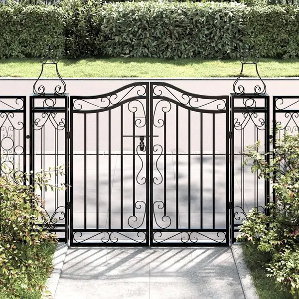 Gossi poarta de gradina, negru, 121x8x100 cm, fier forjat