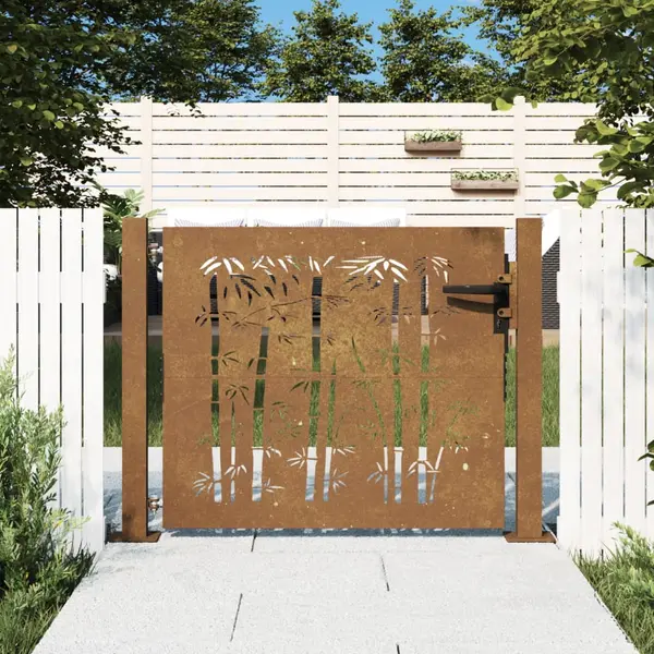 Gossi poarta pentru gradina, 105x105 cm, otel corten, model bambus