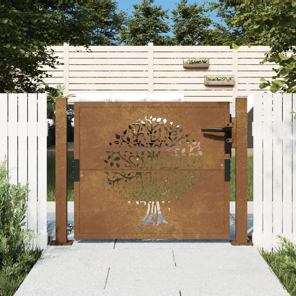 Gossi poarta pentru gradina, 105x105 cm, otel corten, model copac