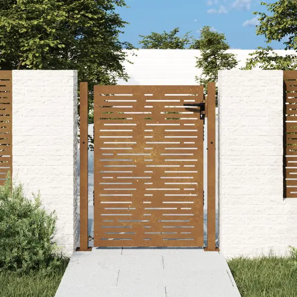 Gossi poarta pentru gradina, 105x130 cm, otel corten, dreptunghiuri