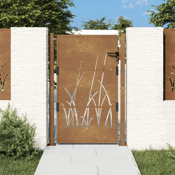 Gossi poarta pentru gradina, 105x130 cm, otel corten, model iarba