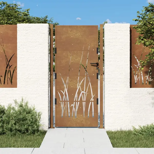 Gossi poarta pentru gradina, 105x180 cm, otel corten, model iarba