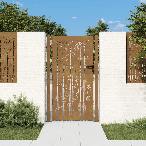 Gossi poarta pentru gradina, 105x205 cm, otel corten, model bambus