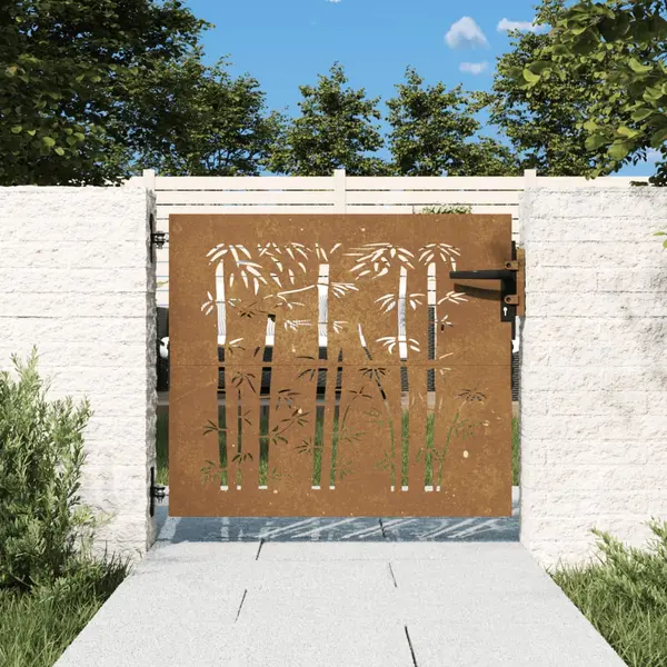 Gossi poarta pentru gradina, 85x100 cm, otel corten, model bambus