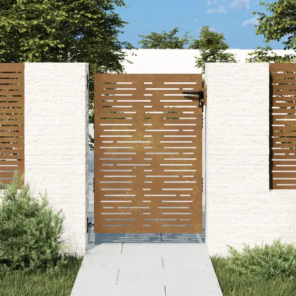 Gossi poarta pentru gradina, 85x125 cm, otel corten, dreptunghiuri