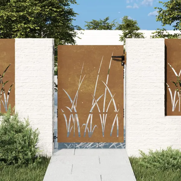 Gossi poarta pentru gradina, 85x150 cm, otel corten, model iarba