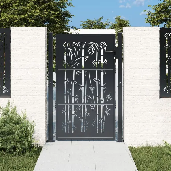 Gossi poarta pentru gradina, antracit, 105x155 cm, otel, model bambus