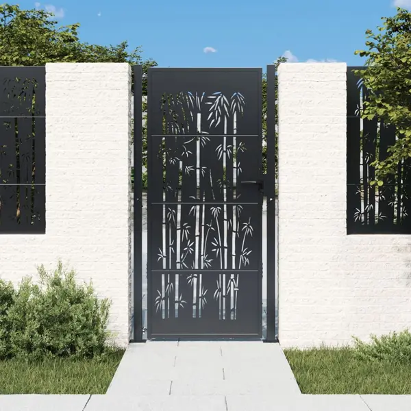 Gossi poarta pentru gradina, antracit, 105x180 cm, otel, model bambus