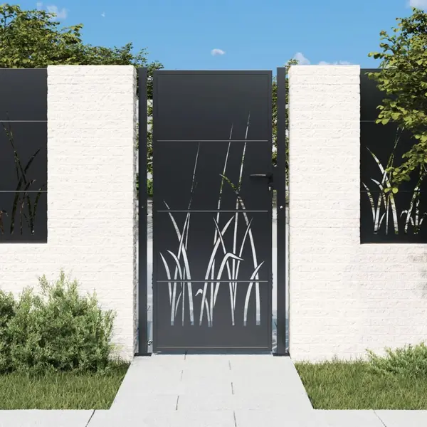 Gossi poarta pentru gradina, antracit, 105x180 cm, otel, model iarba