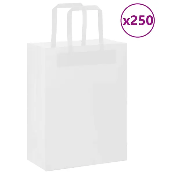Gossi pungi de hartie 250 buc cu manere albe 21x11x28 cm