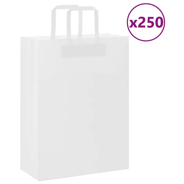 Gossi pungi de hartie 250 buc cu manere albe 26x12x35 cm