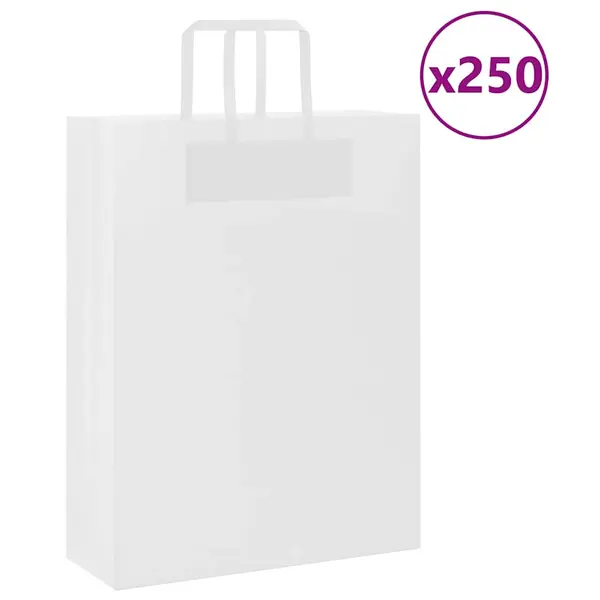 Gossi pungi de hartie 250 buc cu manere albe 32x12x42 cm