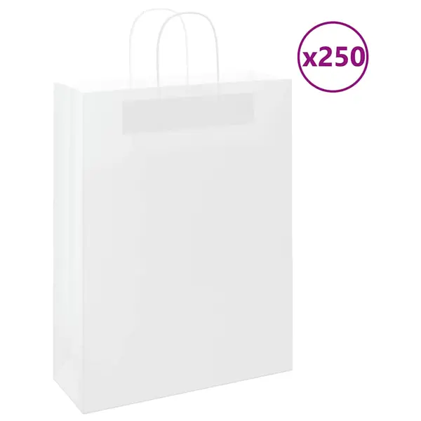 Gossi pungi de hartie 250 buc cu manere albe 32x12x42 cm