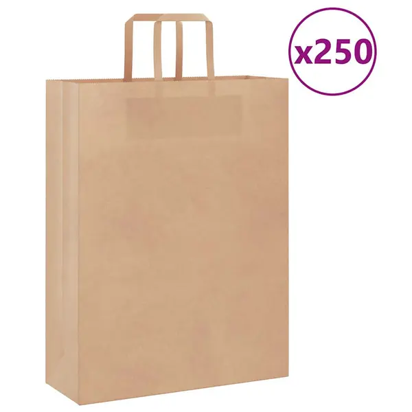Gossi pungi de hartie 250 buc cu manere maro 32x12x42 cm