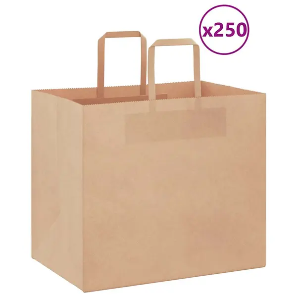 Gossi pungi de hartie 250 buc cu manere maro 32x22x28 cm