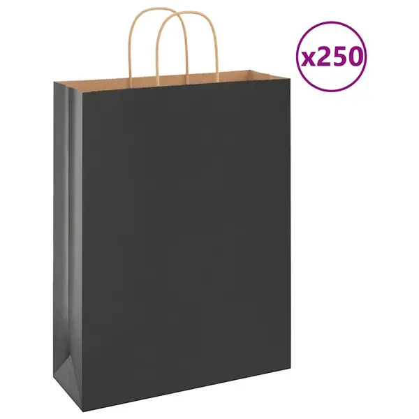 Gossi pungi de hartie 250 buc cu manere negre 32x12x42 cm