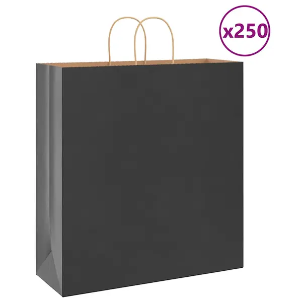 Gossi pungi de hartie 250 buc cu manere negre 45x17x48 cm